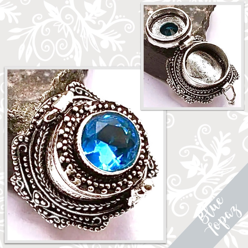 Blue Topaz Eclectic Silver Artisan Poison Ring, Size 7 (Light Blue)